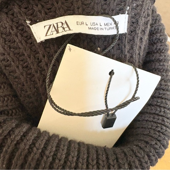 Zara Black Cotton Cable Knit Turtleneck Tunic Sweater - Picture 6 of 7